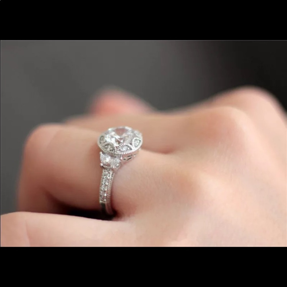 VINTAGE 925 STERLING SILVER CUBIC ZIRCON PROMISE RING SIZE 7 - Picture 4 of 4